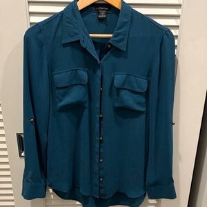 Timing Teal Button-Up Blouse